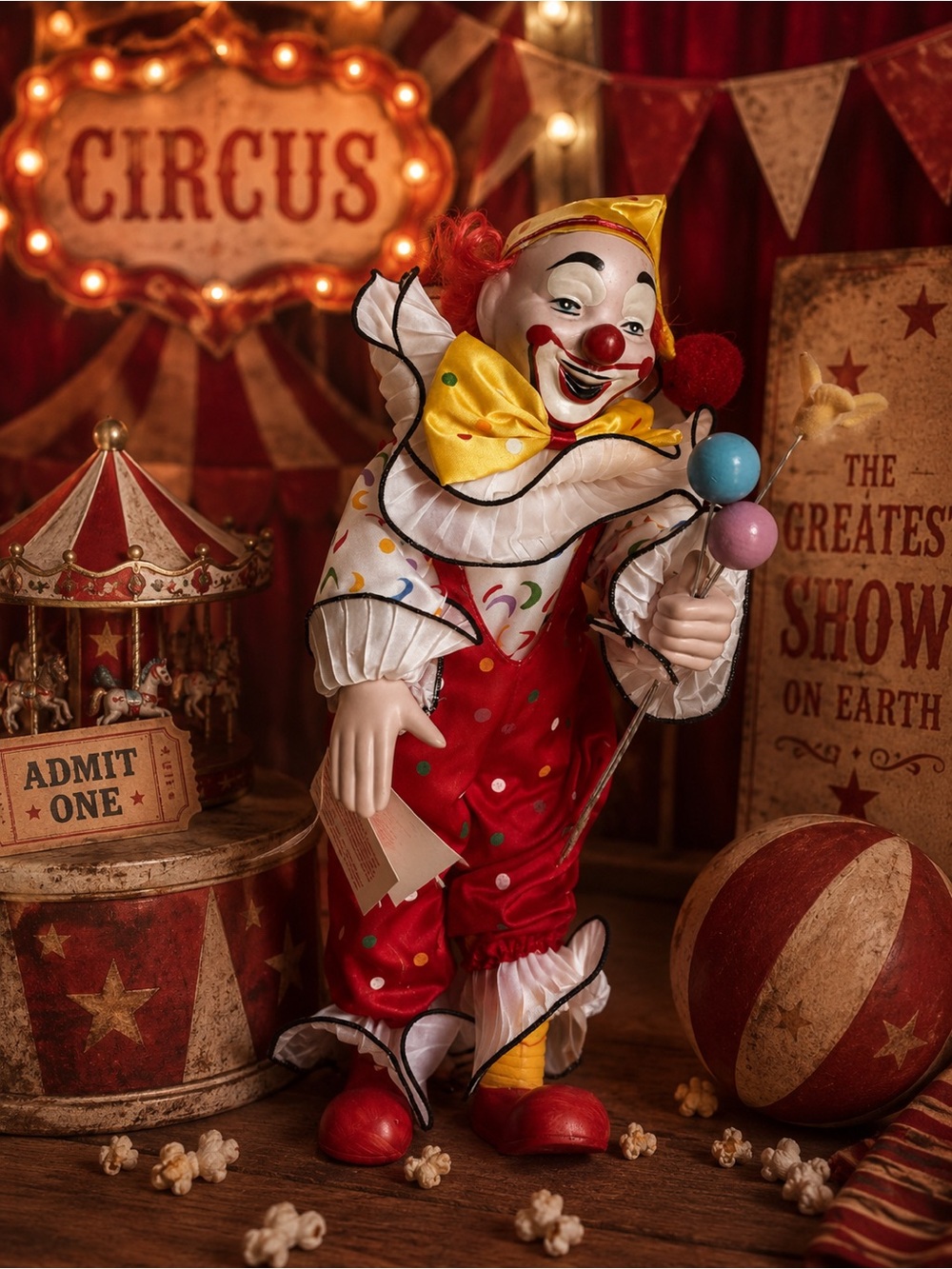 1989 Heritage Mint, Ltd. 16” Funny Frank Porcelain Clown Doll Happiness & Love
